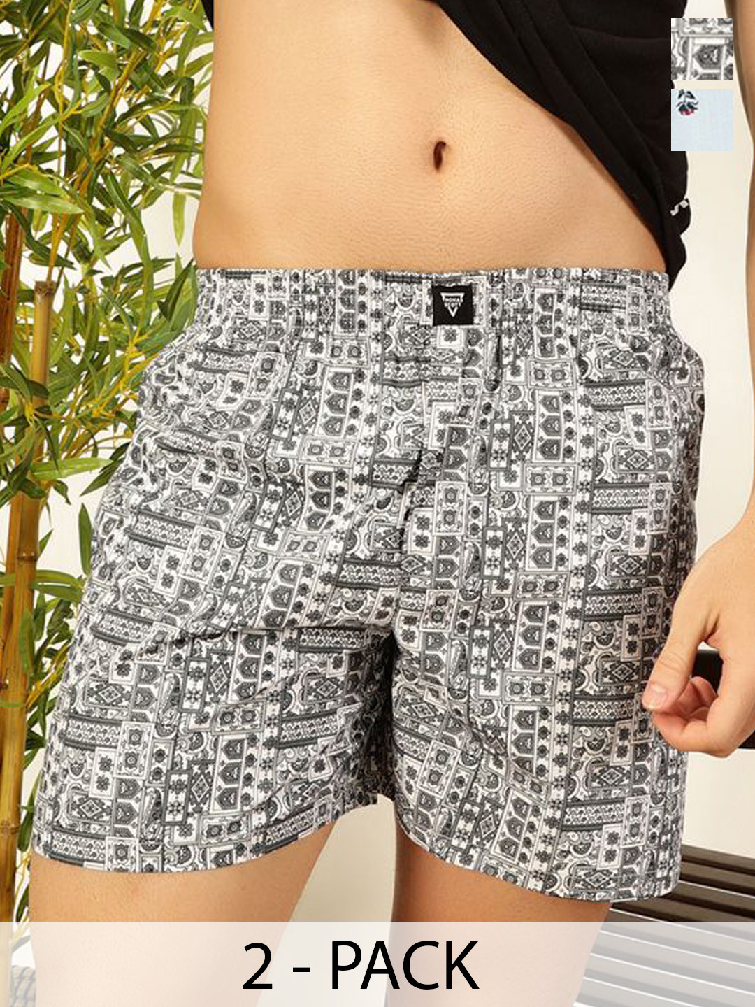 

Thomas Scott Men Pack of 2 Cotton Printed Regular Boxer Shorts, Grey