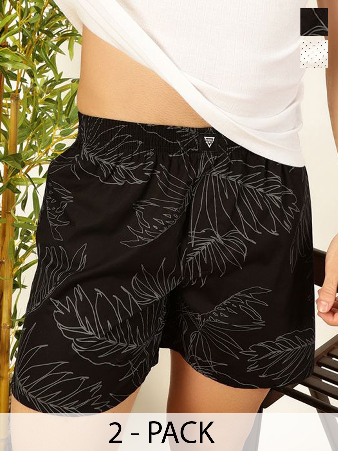 

Thomas Scott Men Pack of 2 Pure Cotton Printed Regular Boxer Shorts, White