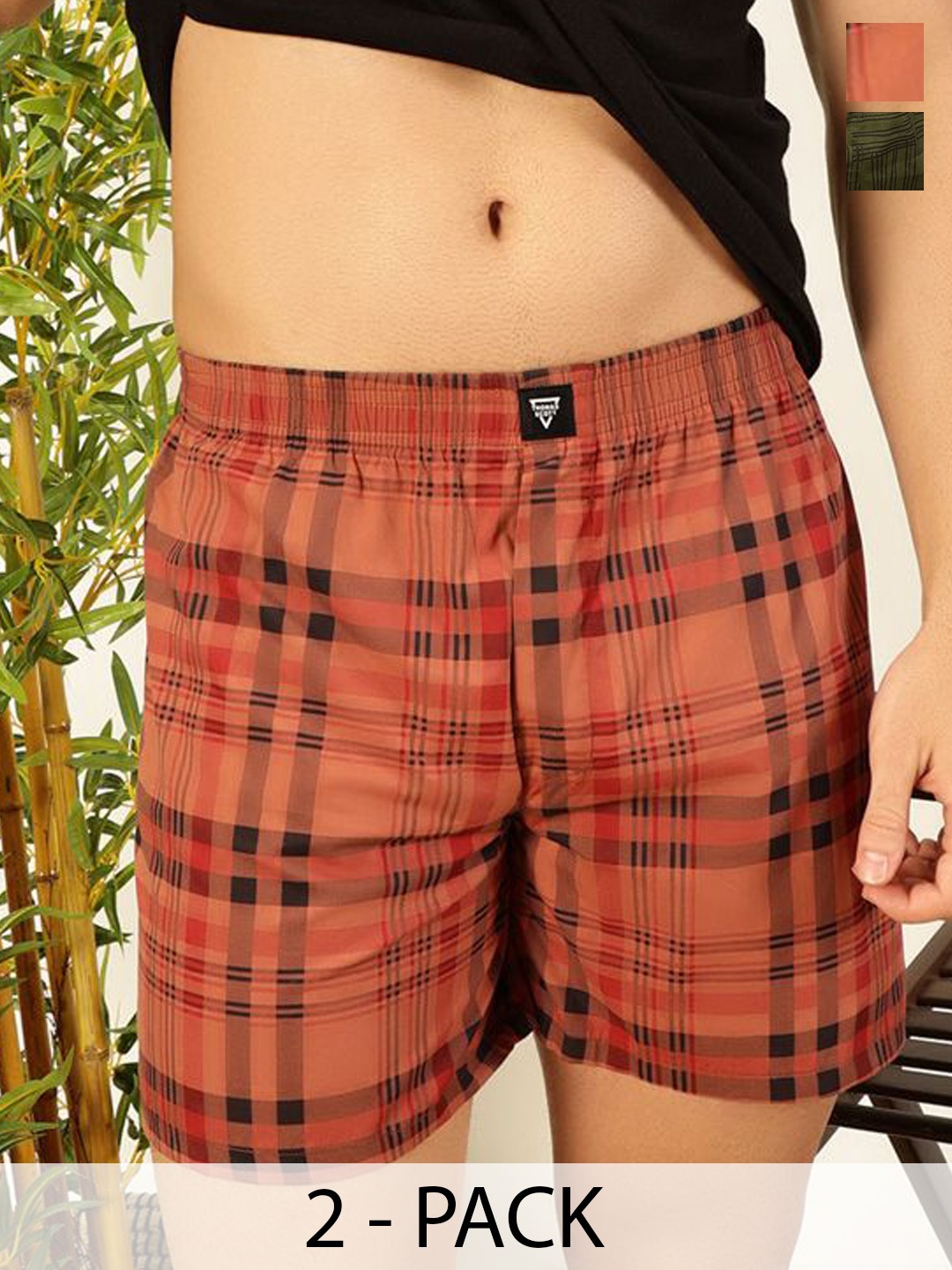

Thomas Scott Men Pack of 2 Cotton Printed Regular Boxer Shorts, Green