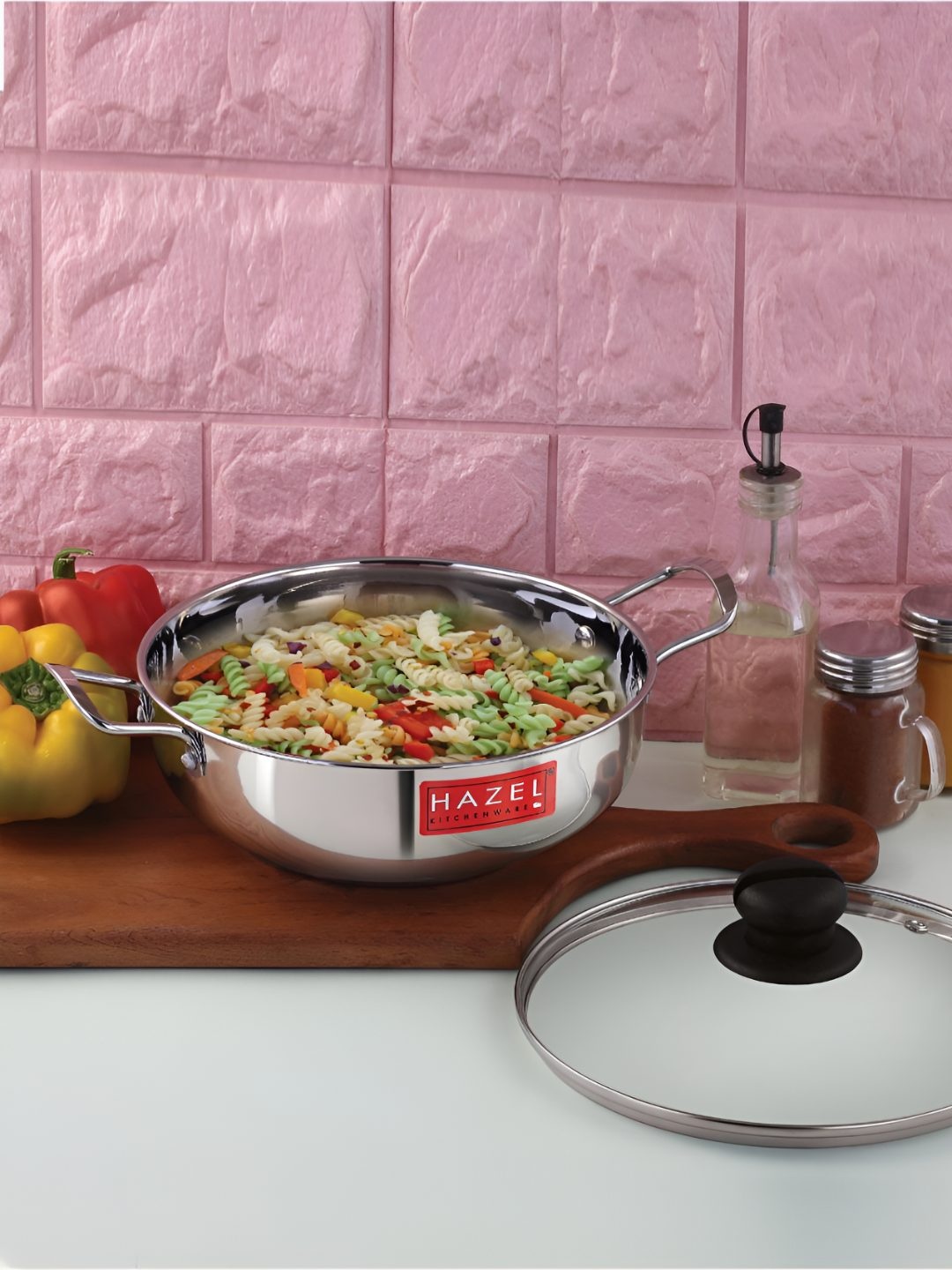 

HAZEL Stainless Steel Induction Base Kadhai With Glass Lid - 3.1 L, Silver