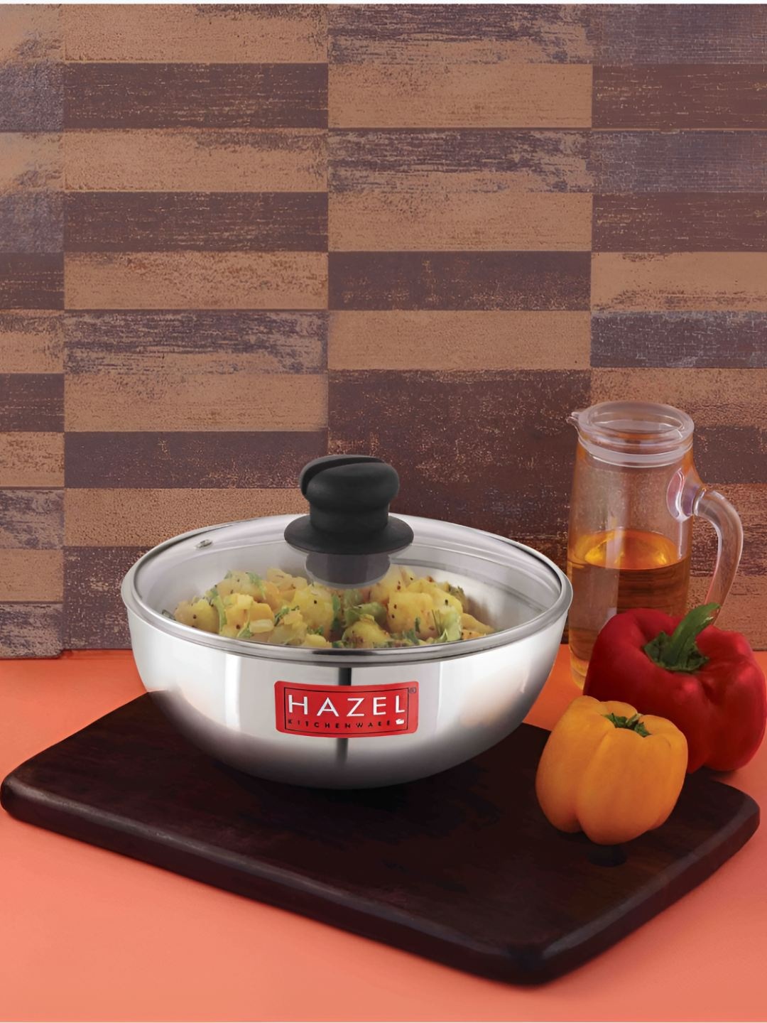 

HAZEL Silver Toned Transparent Tasra Kadai Cookware With Lid 4400ml