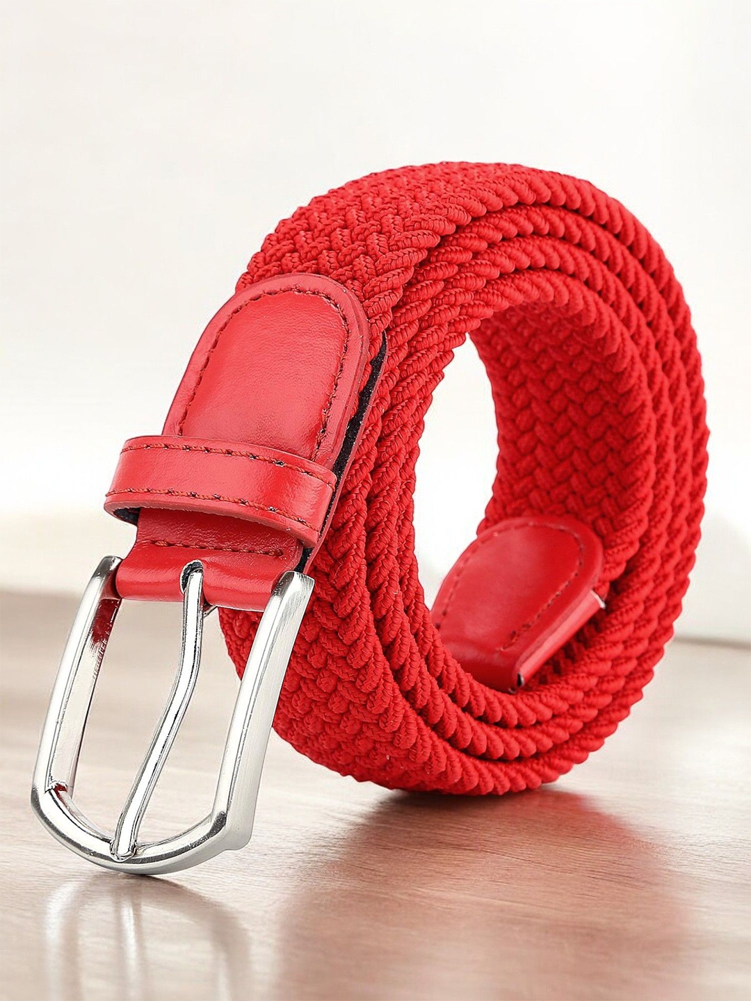 

The Roadster Lifestyle Co. Men Braided Tang Closure Belt, Red