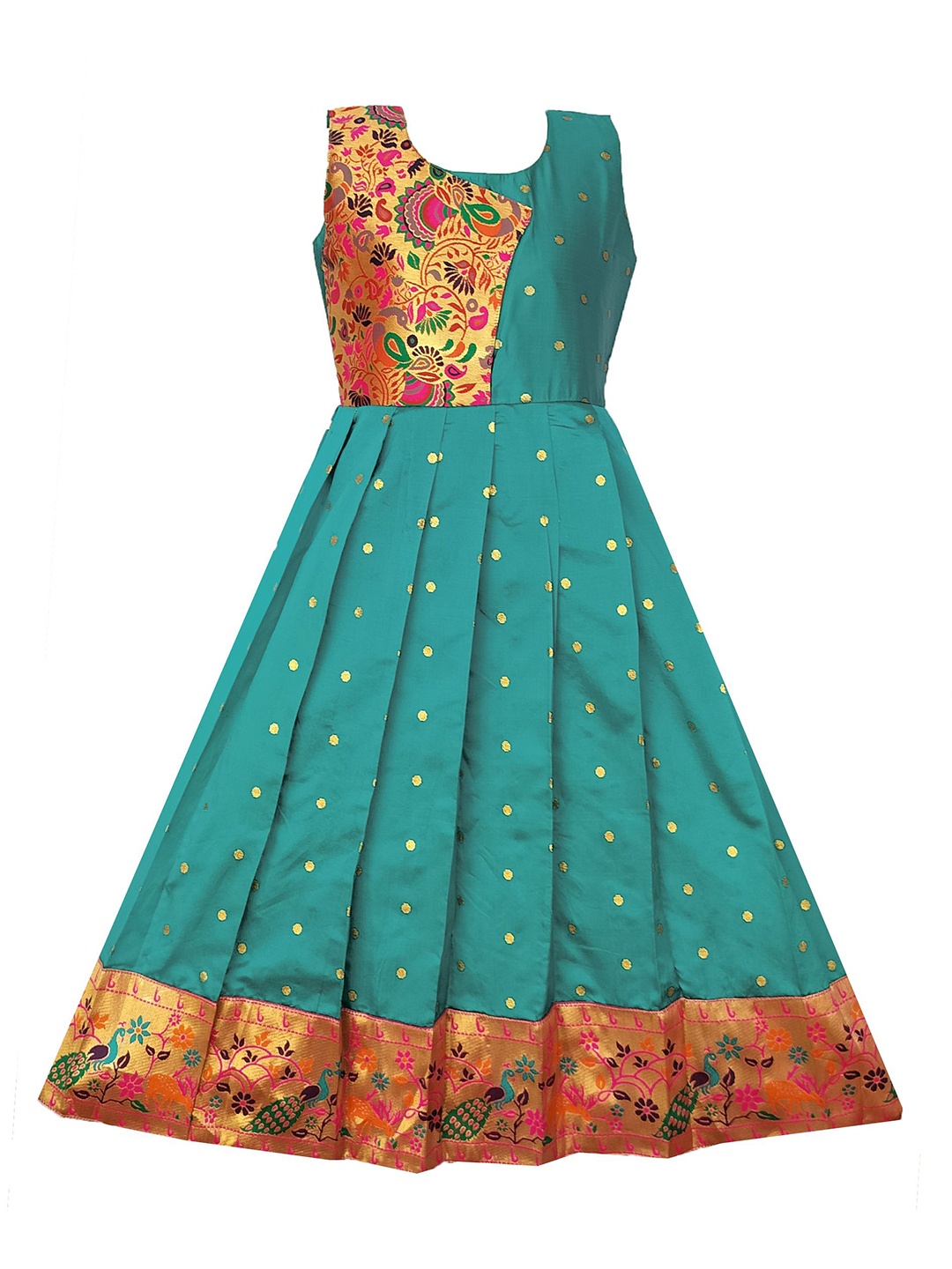 

BAESD Girls Princess Paithani Slits Dress, Green