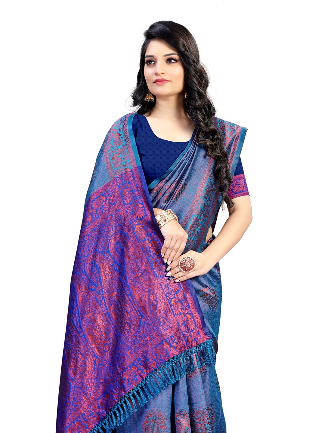 

RUNAYA NX Ethnic Motifs Zari Pure Silk Saree, Blue