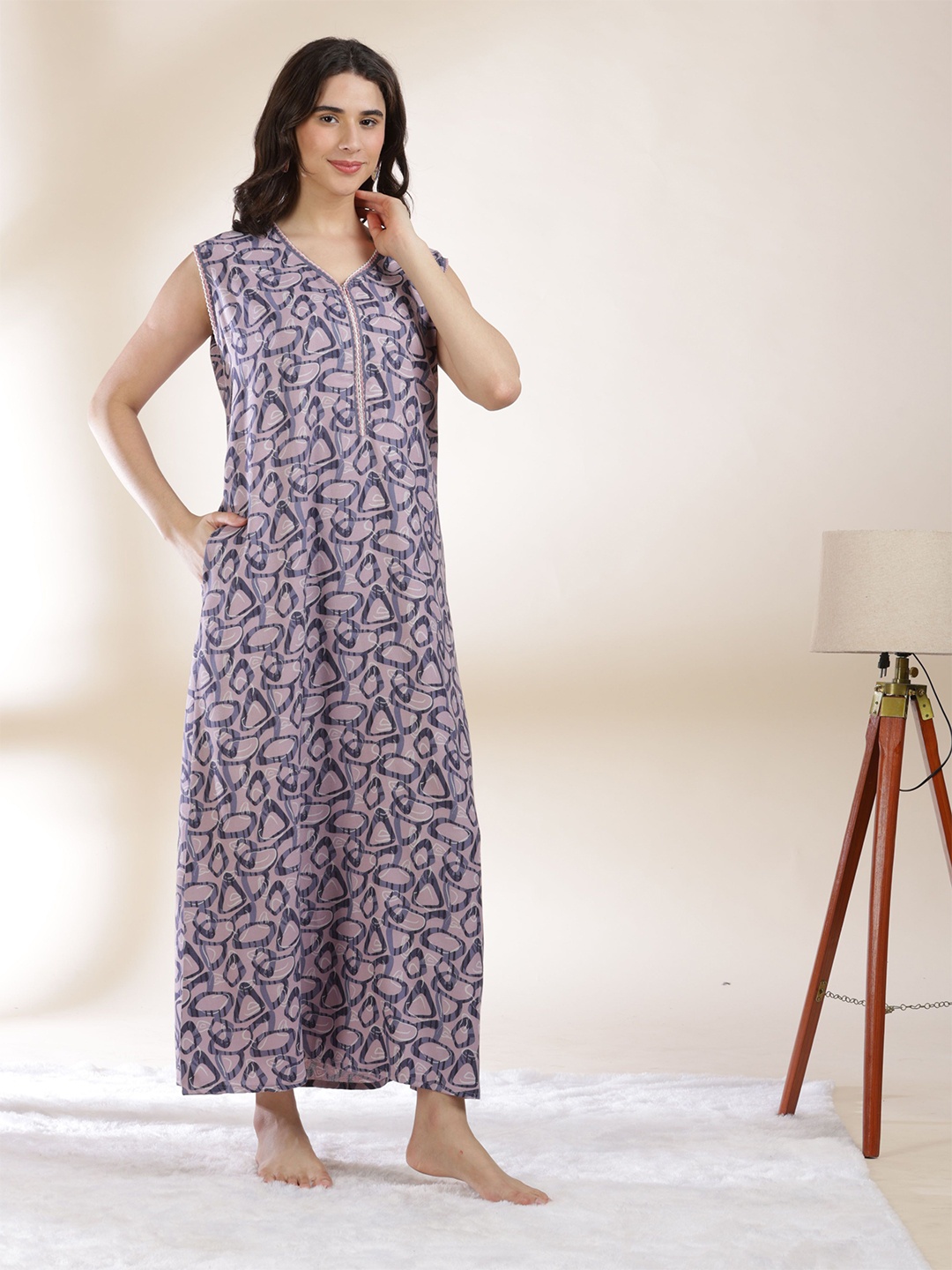 

9shines Label Printed Sleeveless Maxi Nightdress, Lavender