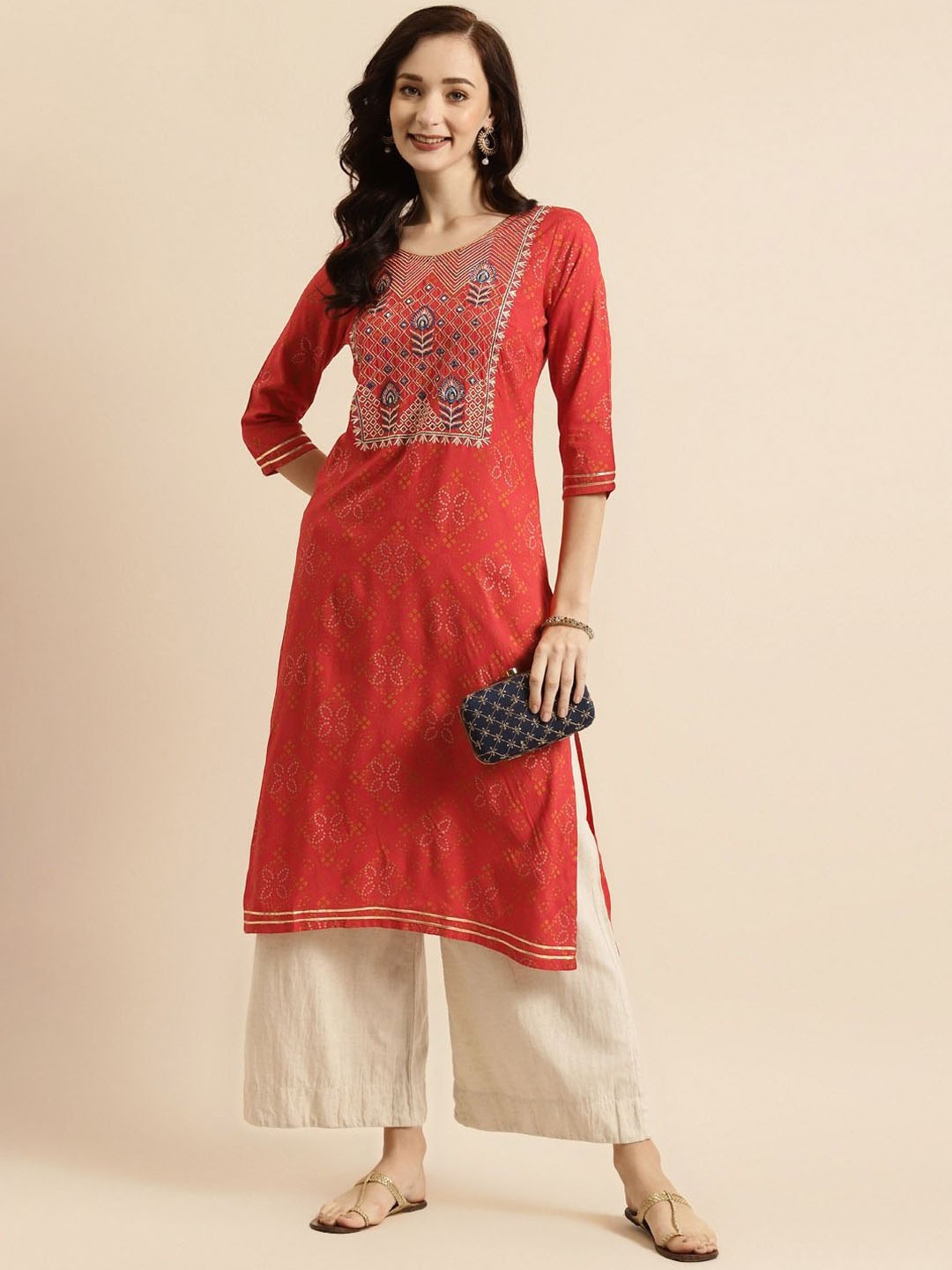 

Anouk Red Floral Embroidered Straight Kurta