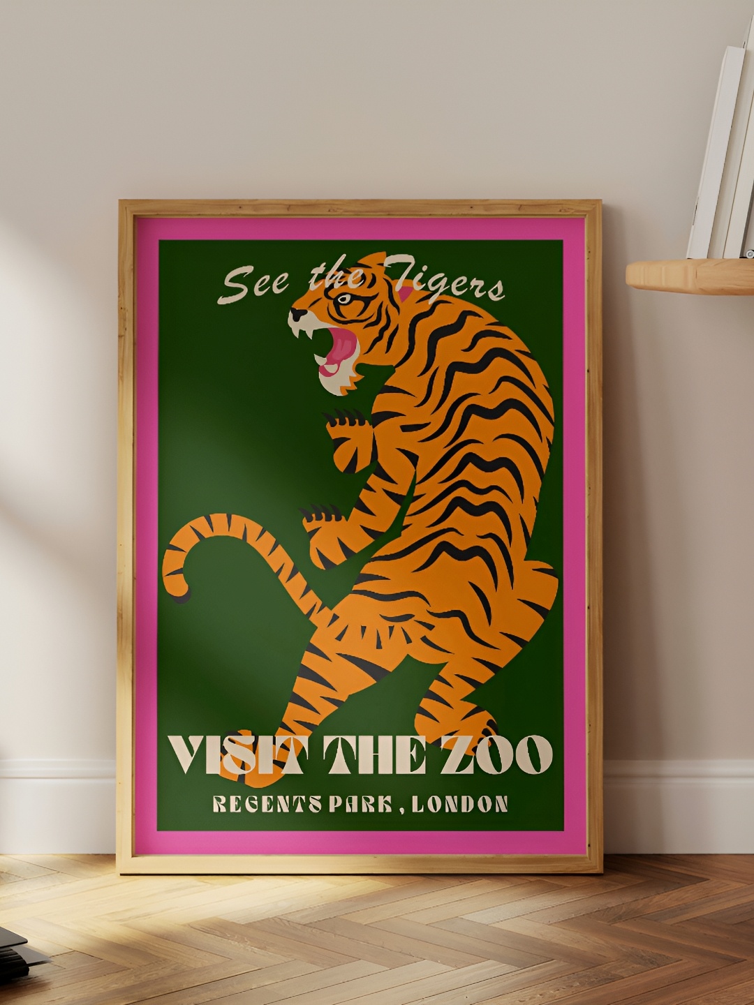 

SAF Green & Orange Tiger Wooden Painting Wall Art
