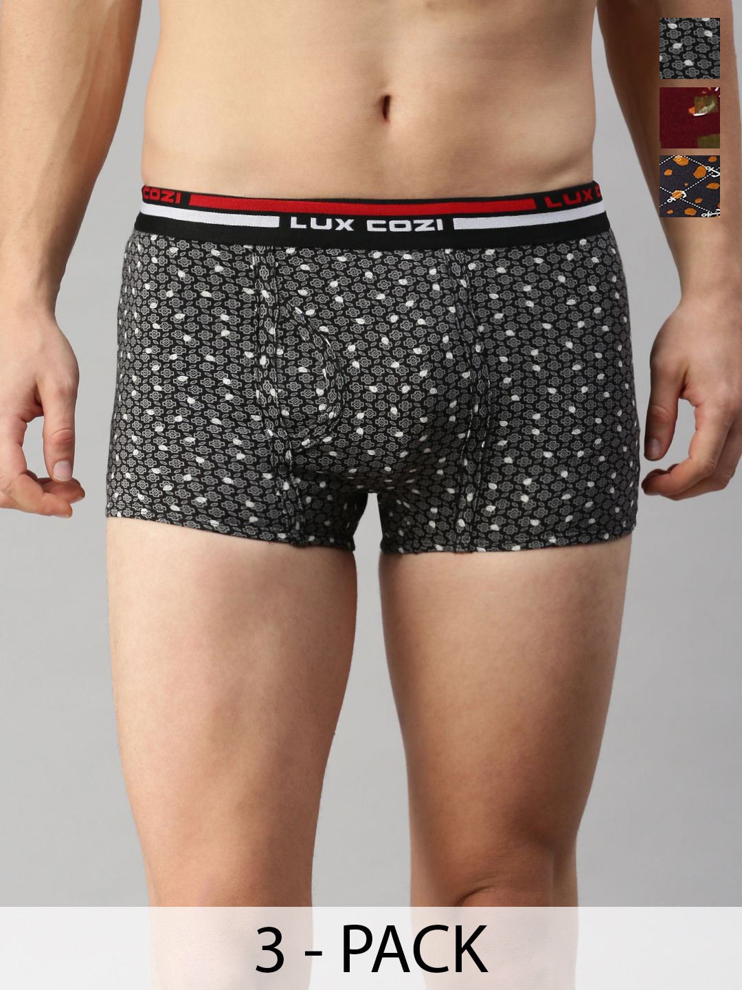 

Lux Cozi Pack Of 3 Assorted Trunks CZ_BGT_SL_PRT_OE_AST5_3PC, Grey