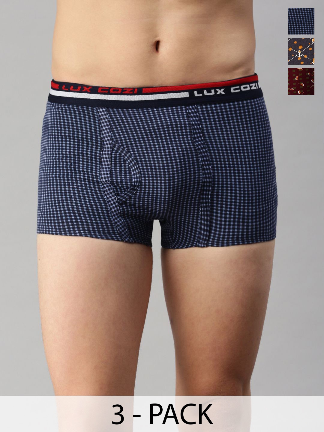 

Lux Cozi Pack Of 3 Men Assorted Trunks CZ_BGT_SL_PRT_OE_AST3_3PC, Navy blue