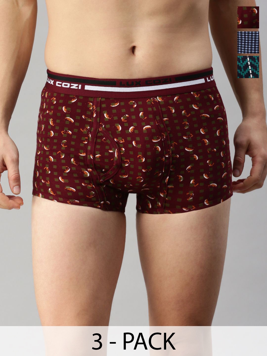 

Lux Cozi Pack Of 3 Men Assorted Trunks CZ_BGT_SL_PRT_OE_AST2_3PC