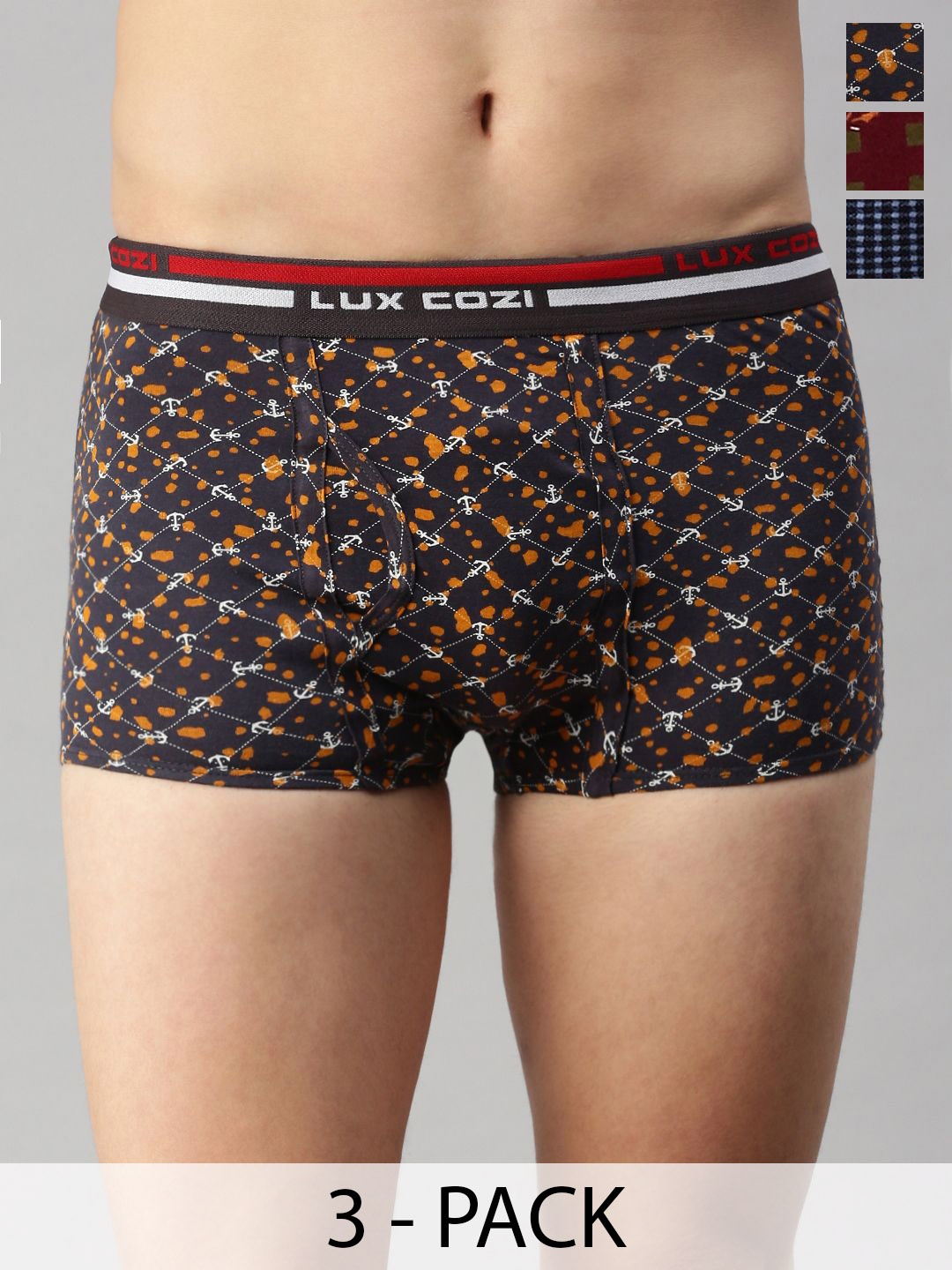 

Lux Cozi Pack Of 3 Men Assorted Trunks CZ_BGT_SL_PRT_OE_AST4_3PC, Brown