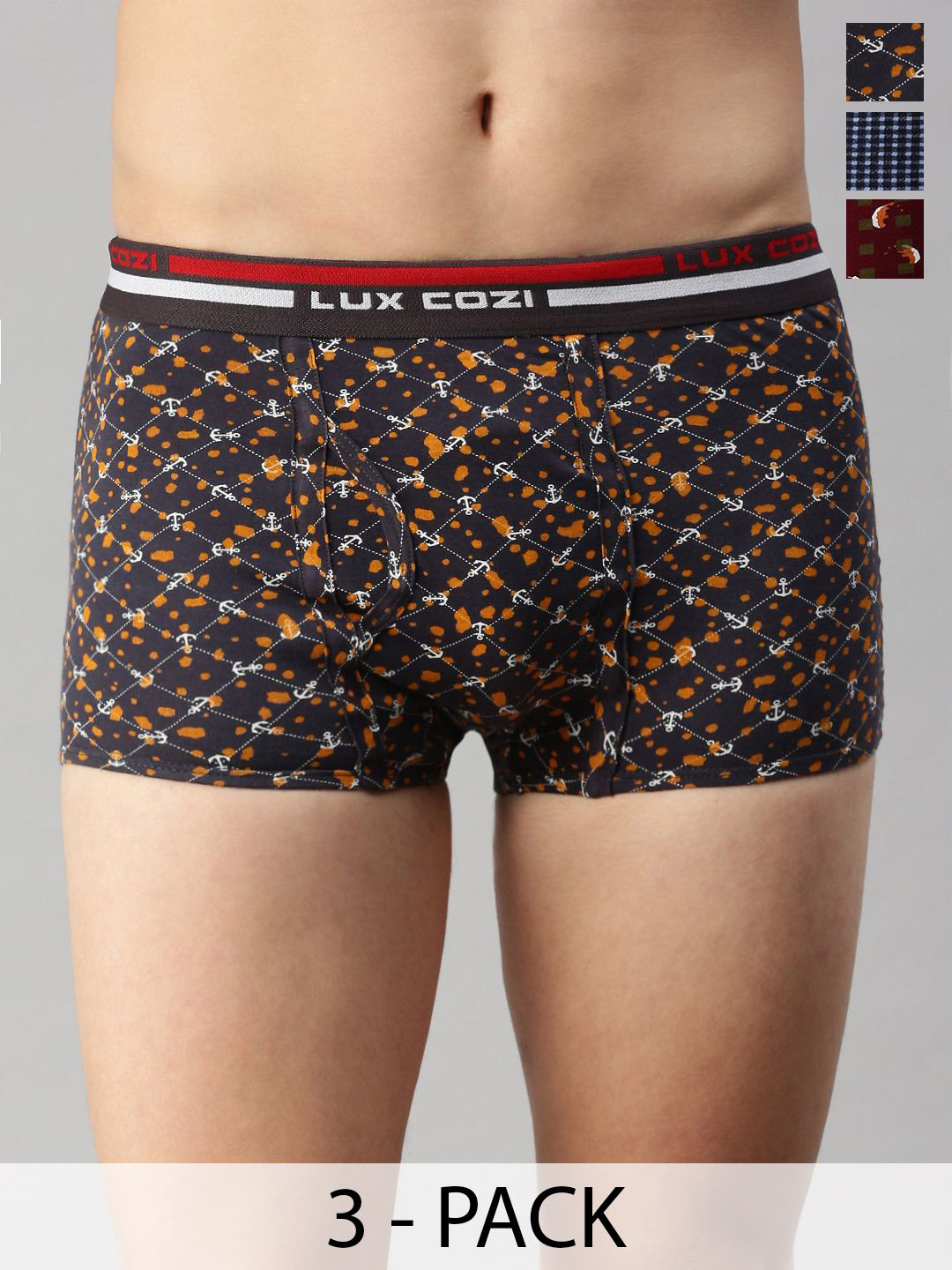 

Lux CoziPack Of 3 Men Assorted Trunks CZ_BGT_SL_PRT_OE_AST4_3PC, Brown