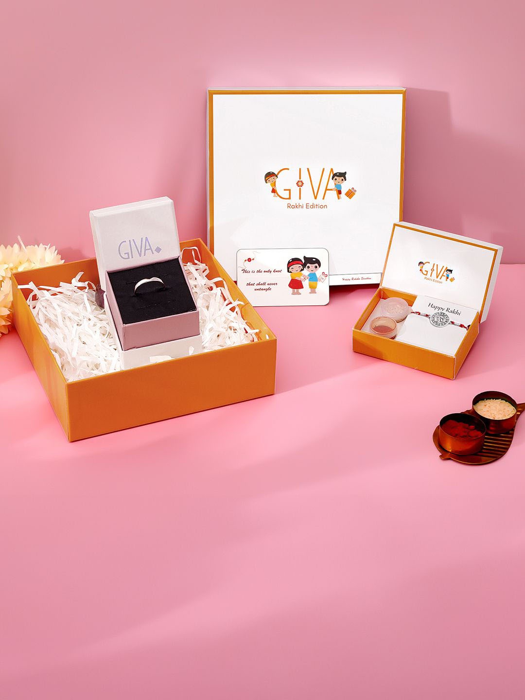 

GIVA Set of 2 925 Silver Rakhi with Ring & Roli Chawal