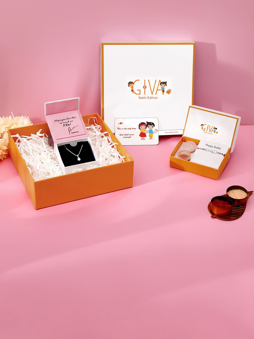 

GIVA Set of 2 925 Silver Rakhi with Chain & Roli Chawal