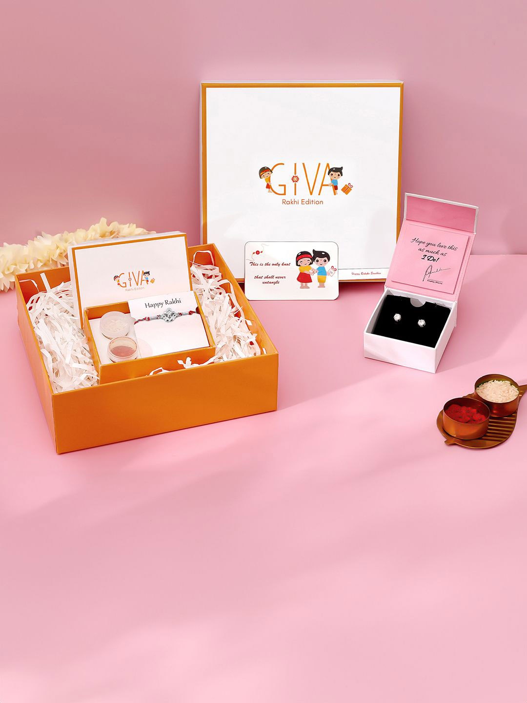 

GIVA Set Of 2 925 Silver CZ Studded Earrings With Rakhi Gift Set
