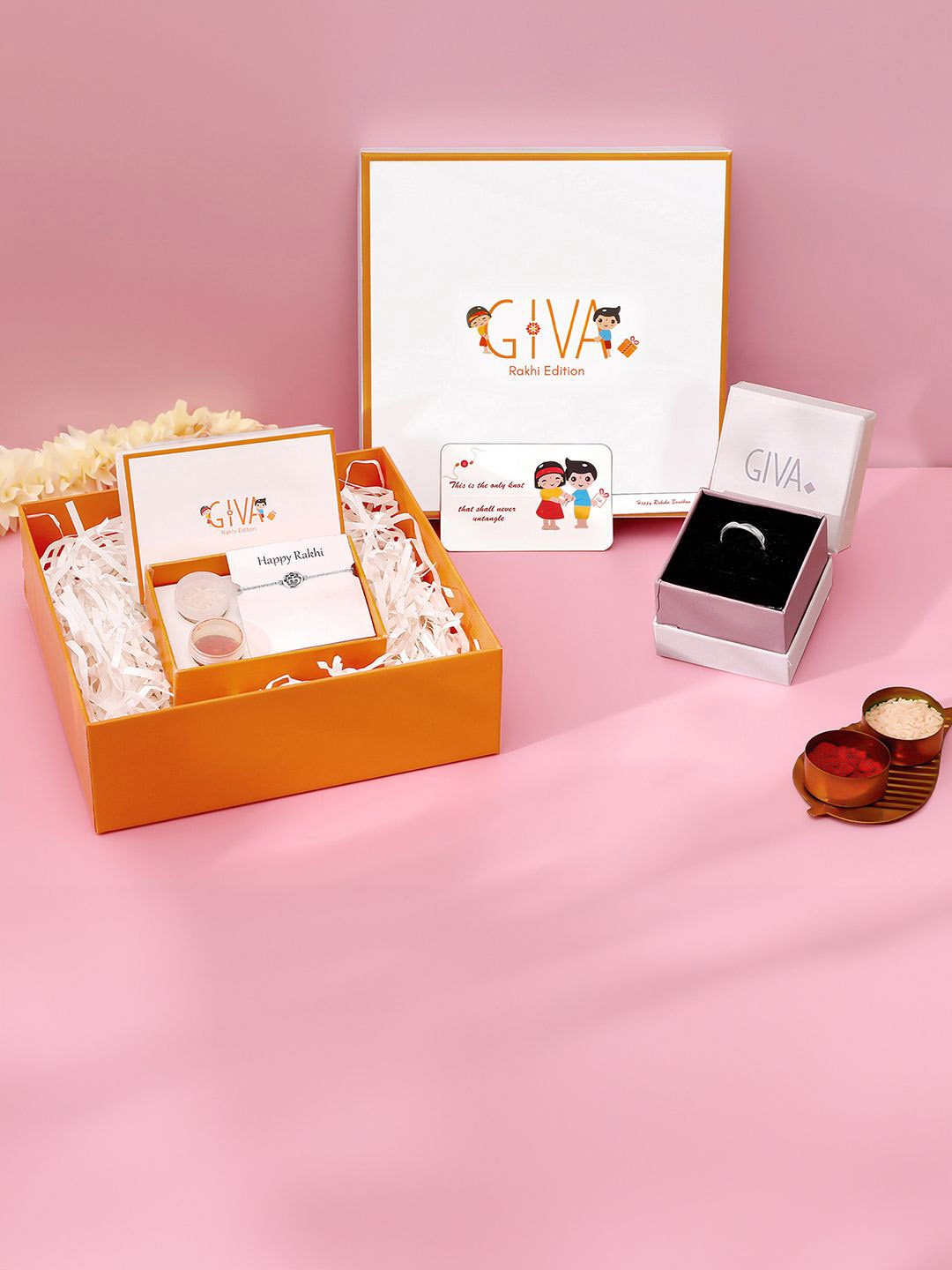 

GIVA Set Of 2 925 Silver Unbreakable Thread Combo Box With Roli Chawal