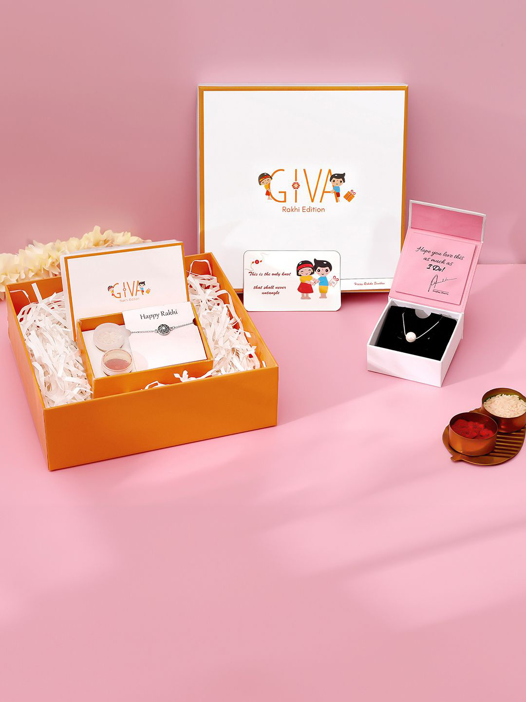 

GIVA Set of 3 925 Silver Rakhi With Chain & Roli Chawal