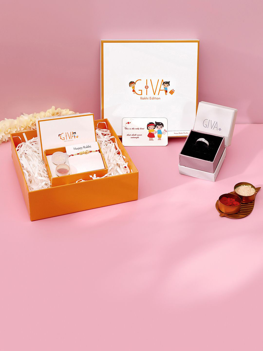 

GIVA Set Of 2 925 Sterling Silver Gold-Plated Bro Charm Rakhi With Ring & Roli Chawal
