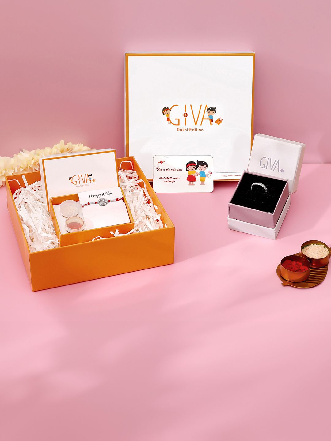 

GIVA Set of 2 925 Silver Rakhi with Ring & Roli Chawal