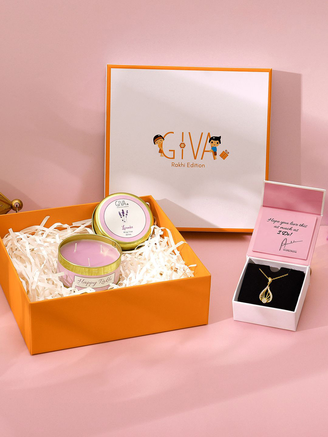 

GIVA 925 Silver Gold Plated Pendant & Candle Rakhi Gift Set