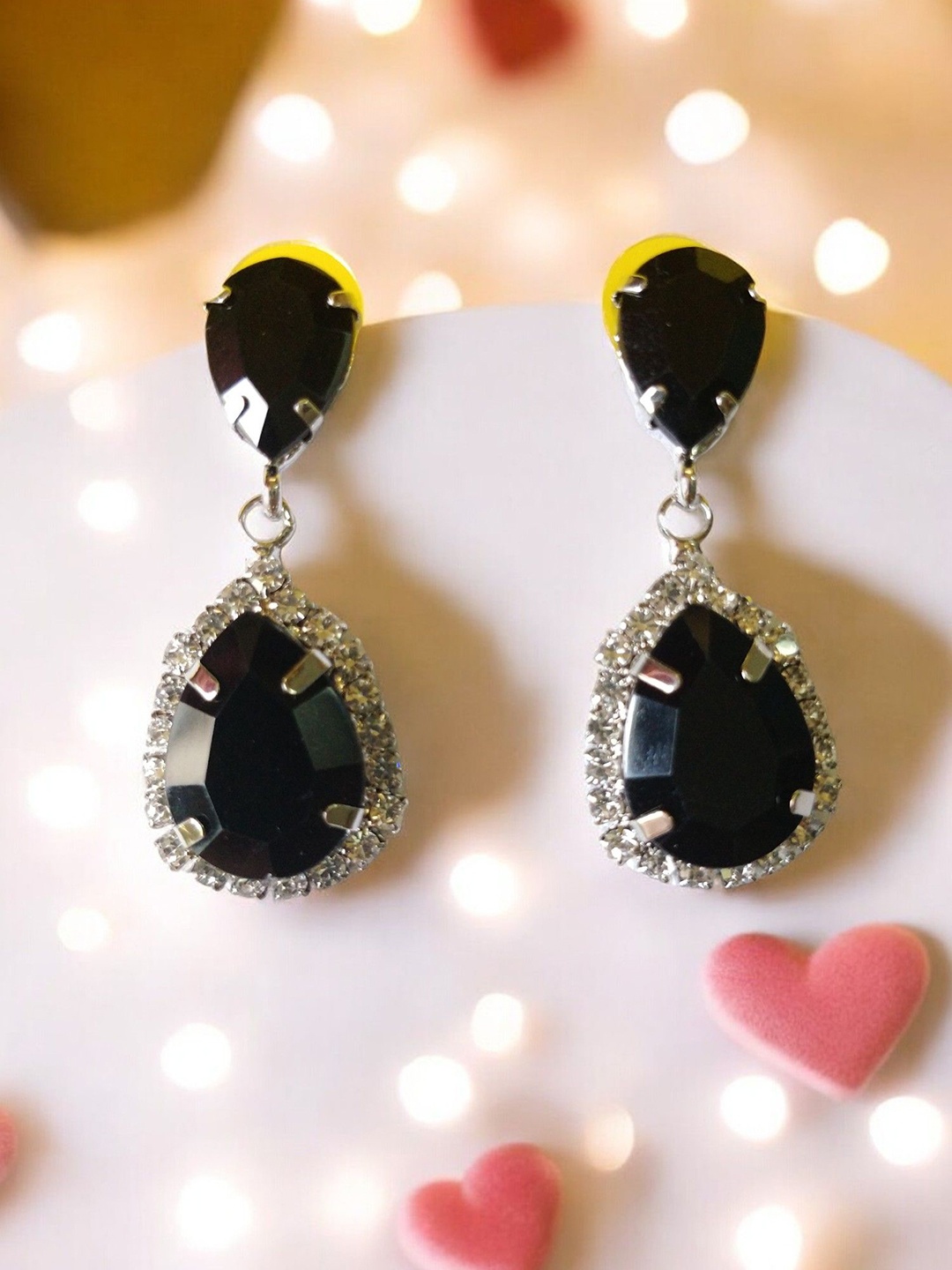

OOMPH Cubic Zirconia Teardrop Shaped Drop Earrings, Silver