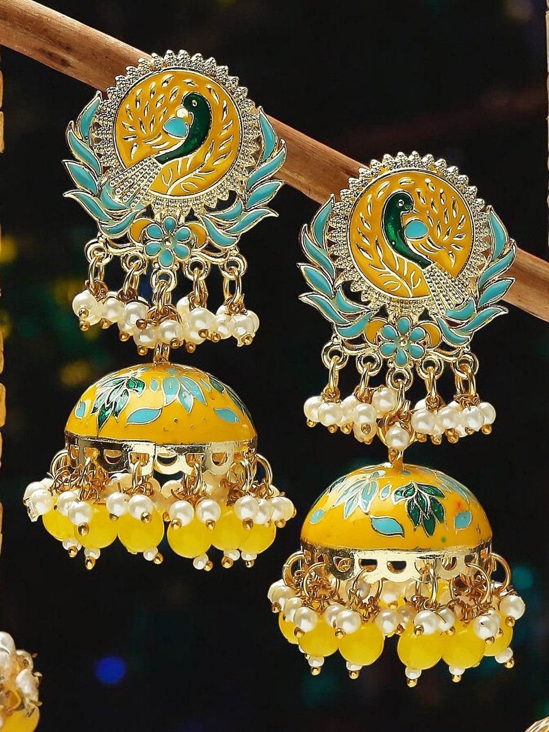 

OOMPH Stone Studded & Beaded Dome Shaped Jhumkas, Gold