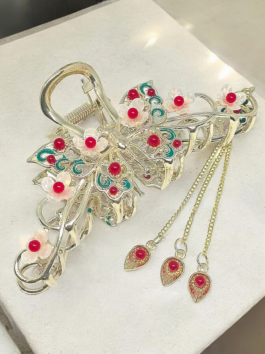 

OOMPH Women Embellished Butterfly Shape Tassel Claw Clip, Silver