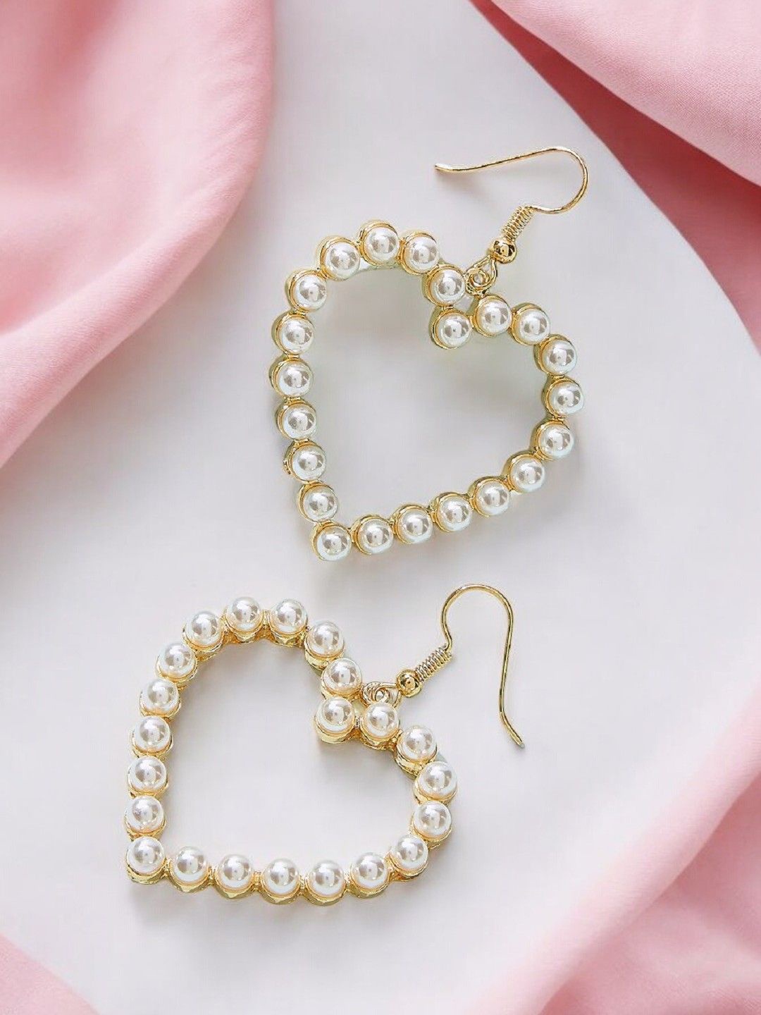 

OOMPH Beaded Heart Shaped Drop Earrings, White