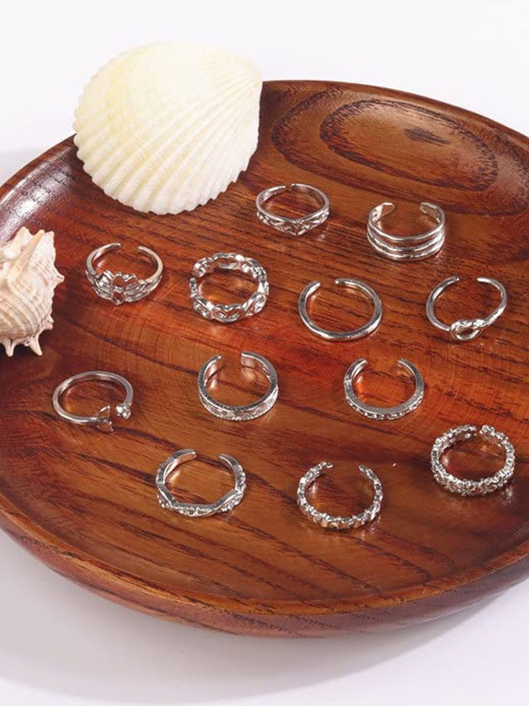 

OOMPH Set Of 12 Adjustable Toe Ring, Silver