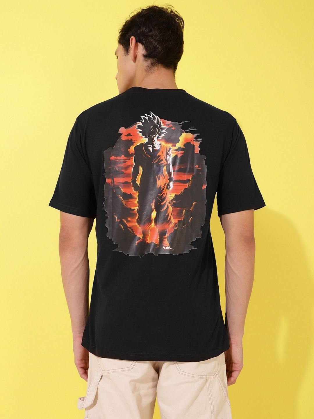 

Bukkl Men Graphic Printed Round Neck Cotton Oversized T-Shirt, Black