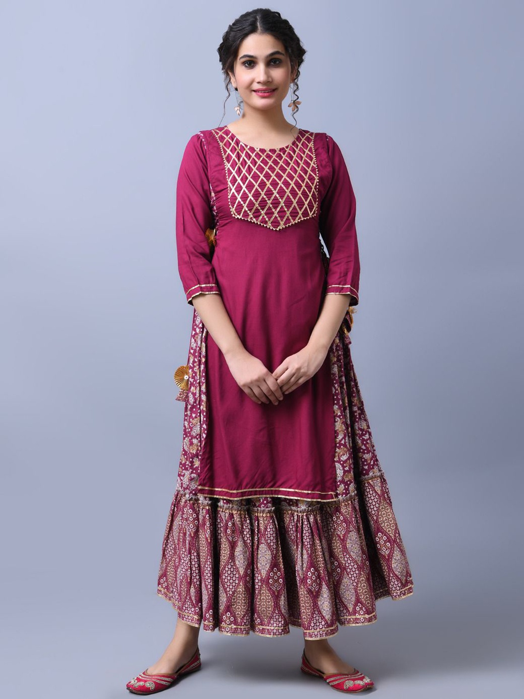 

Anouk Purple Geometric Yoke Design Gotta Patti Straight Kurta