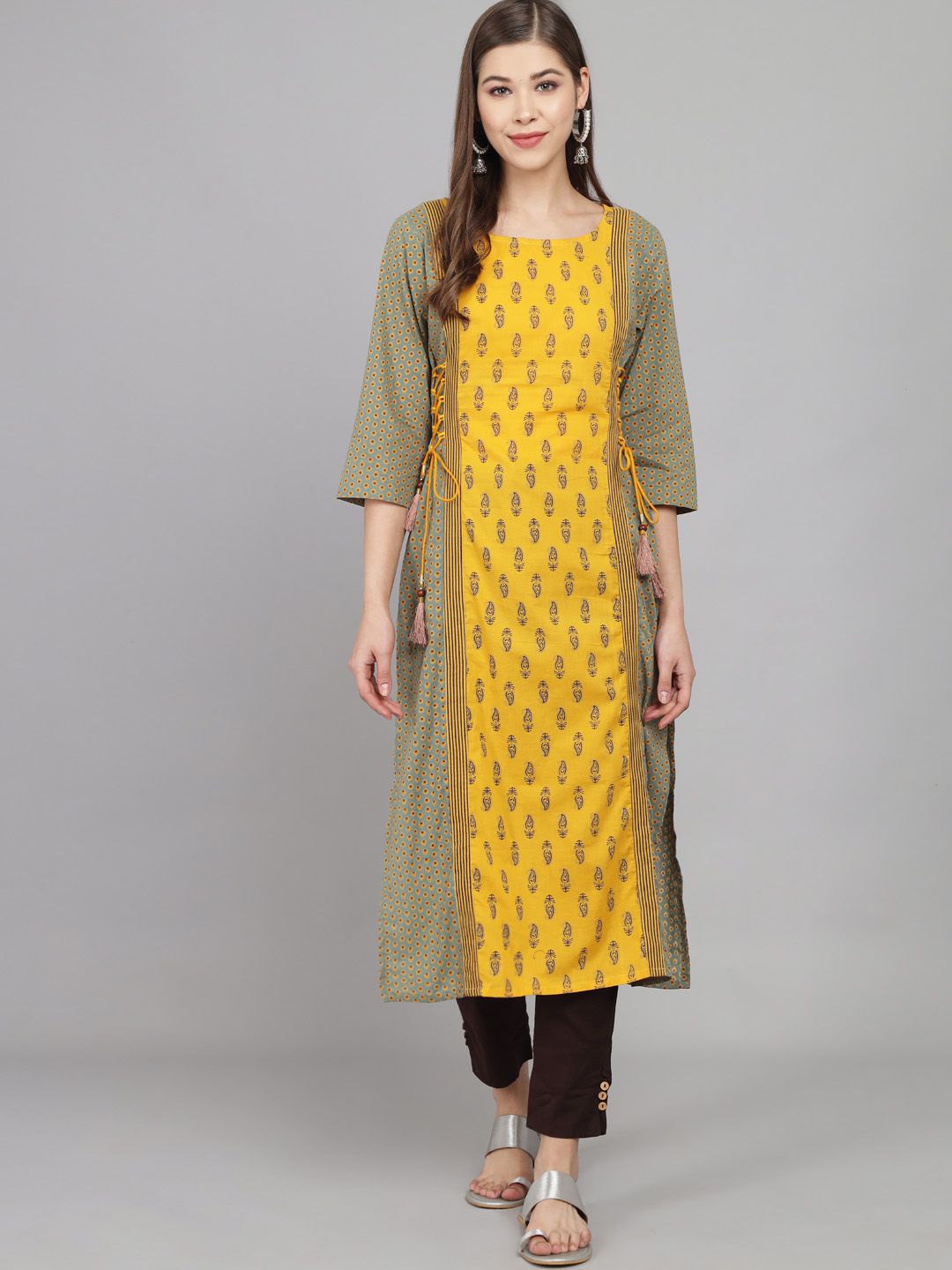

Anouk Yellow Ethnic Motifs Printed Pure Cotton Straight Kurta