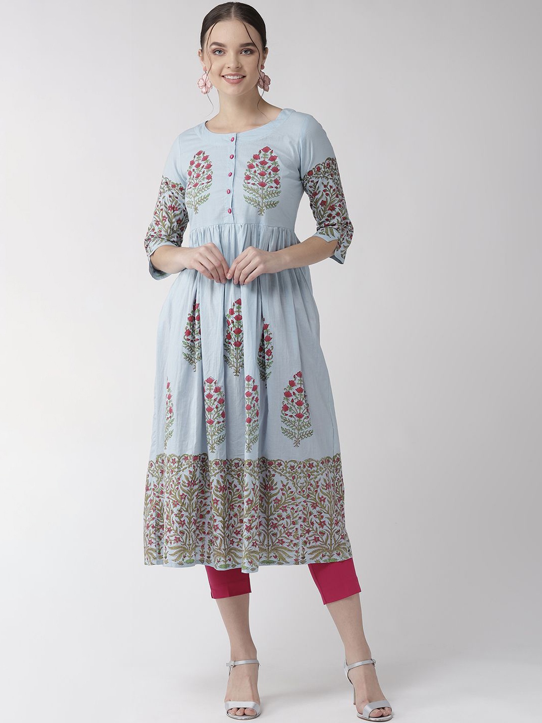 

Anouk Blue Ethnic Motifs Printed Pure Cotton A-Line Kurta