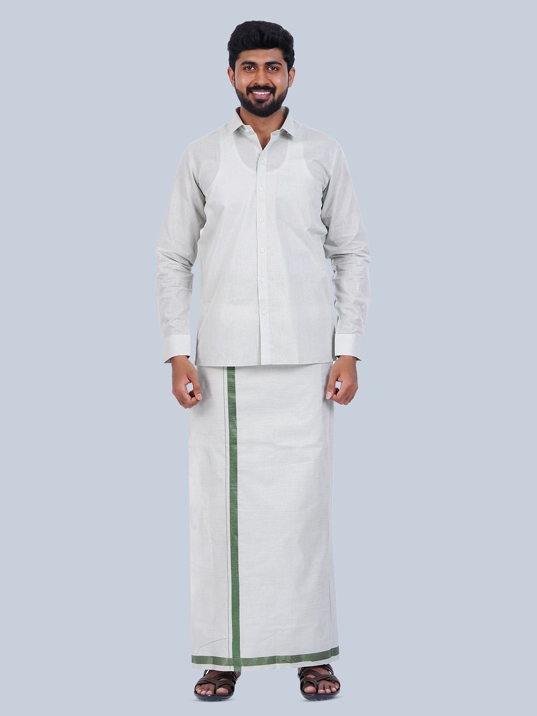 

THANGAMAGAN Long Sleeves Shirt with Veshti, Green