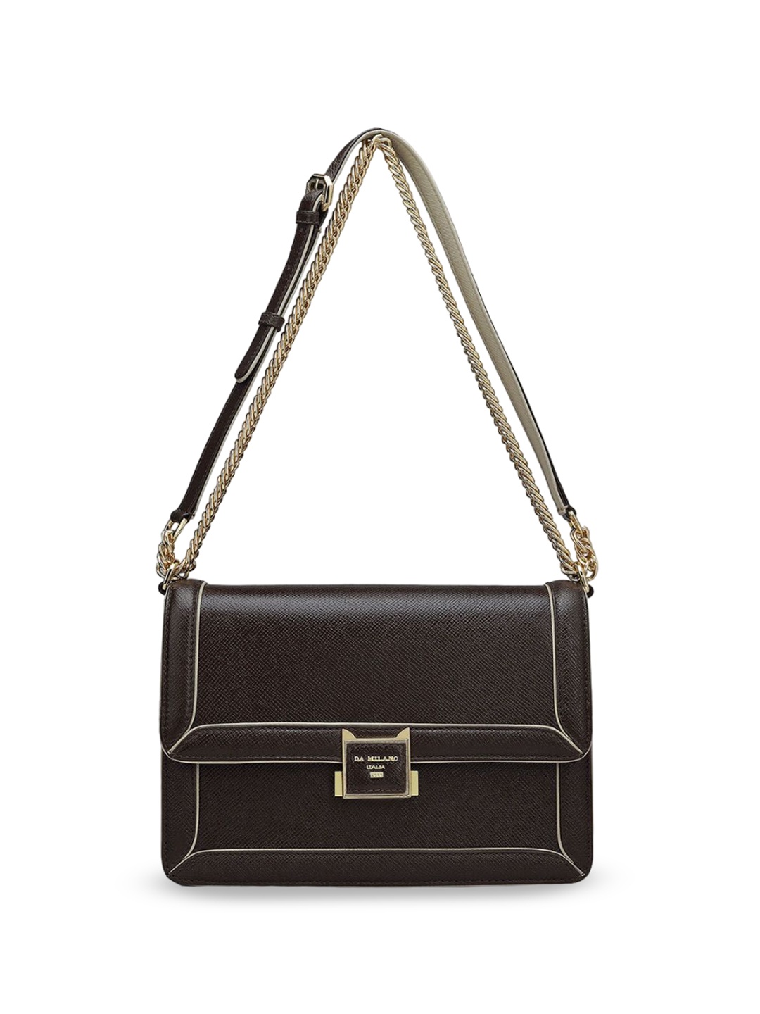 

Da Milano Women Textured Leather Structured Sling Bag, Brown