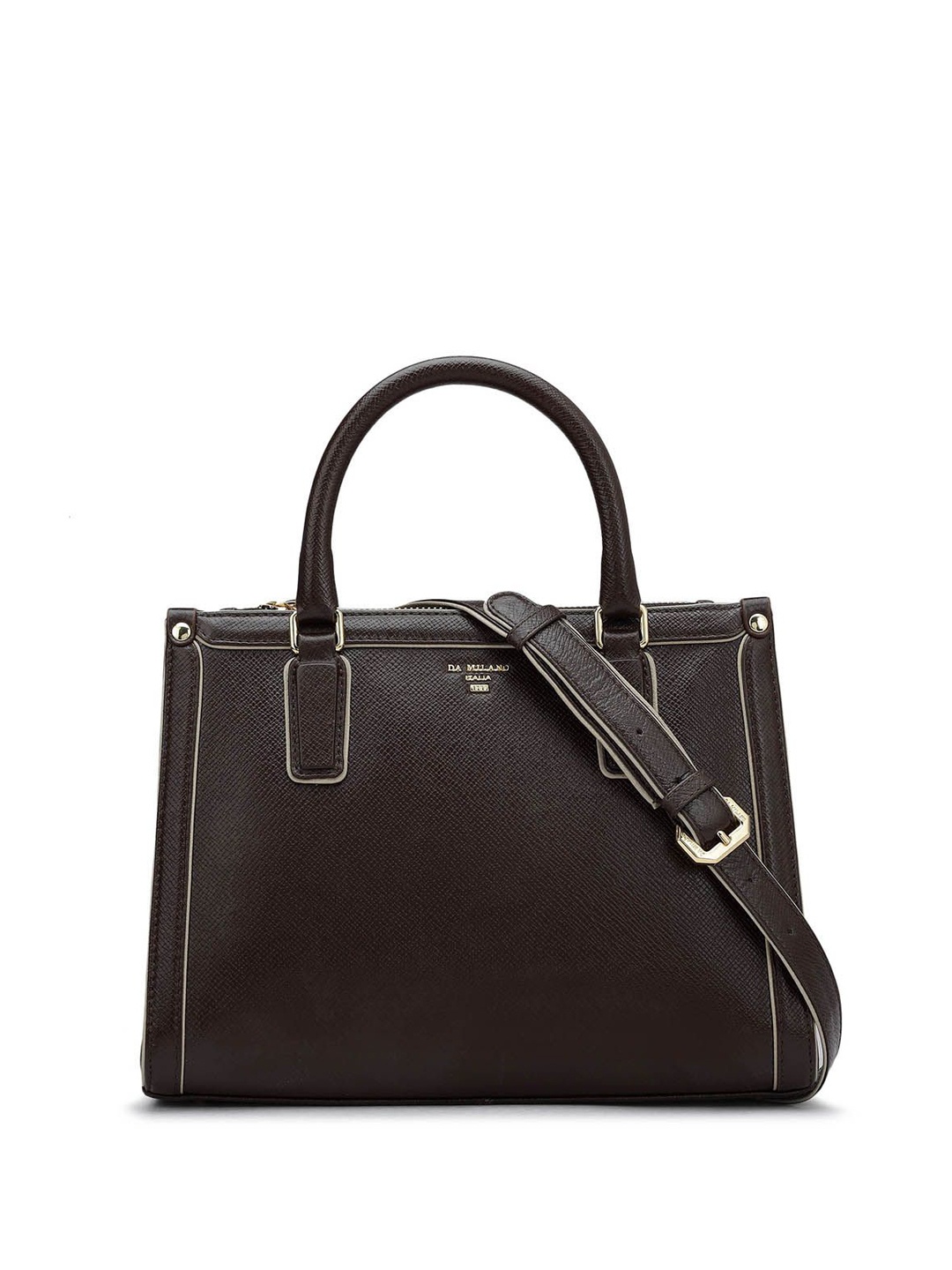 

Da Milano Women Leather Structured Handheld Bag, Brown