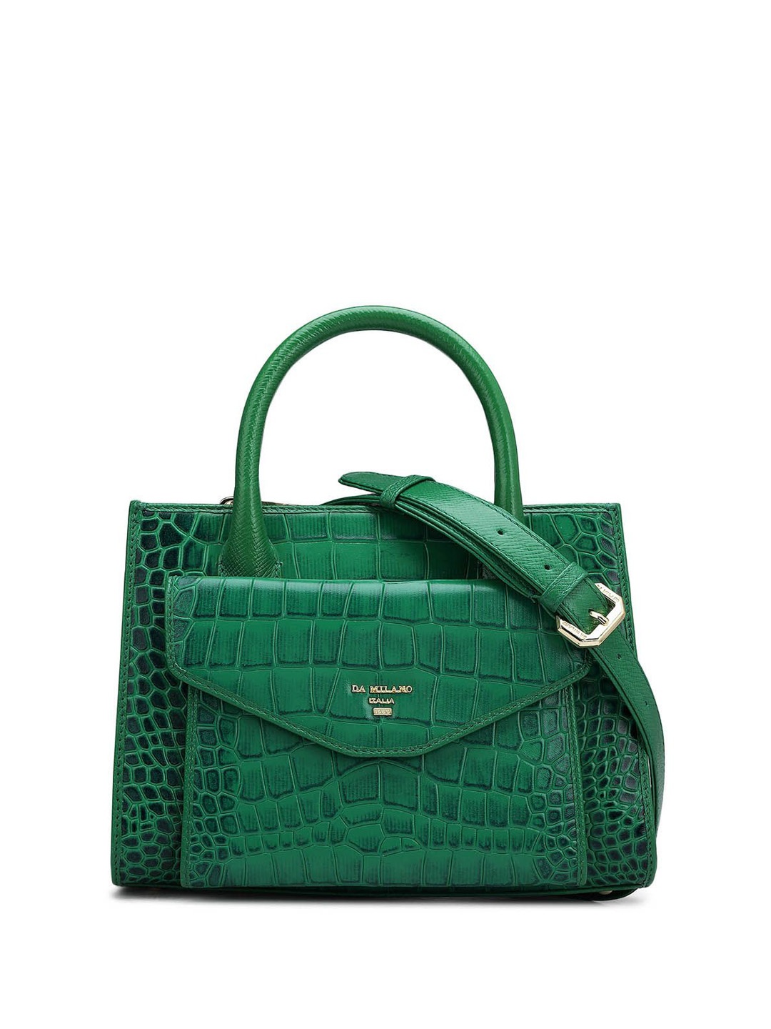 

Da Milano Textured Leather Structured Handheld Bag, Green