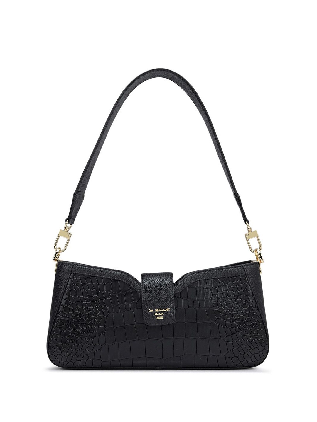 

Da Milano Women Animal Textured Leather Structured Shoulder Bag, Black