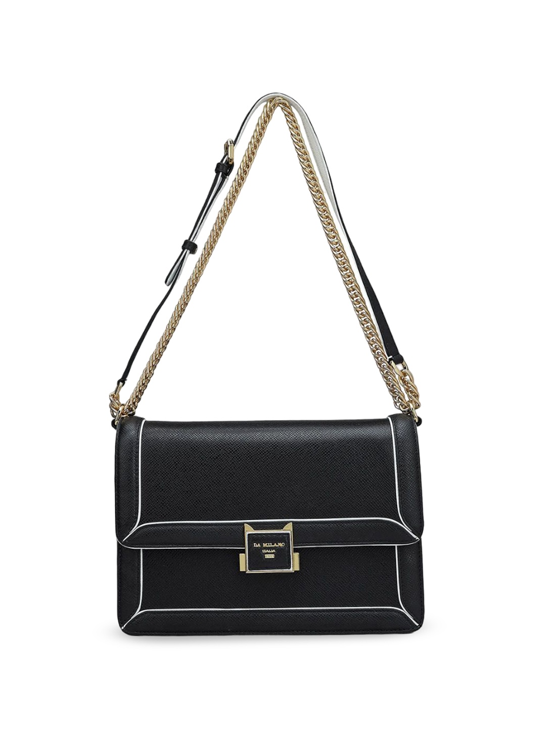 

Da Milano Women Leather Structured Sling Bag, Black