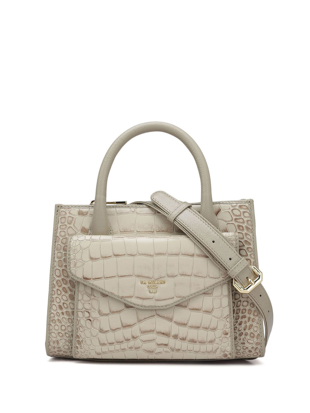 

Da Milano Textured Leather Oversized Shopper Handheld Bag with Quilted, White