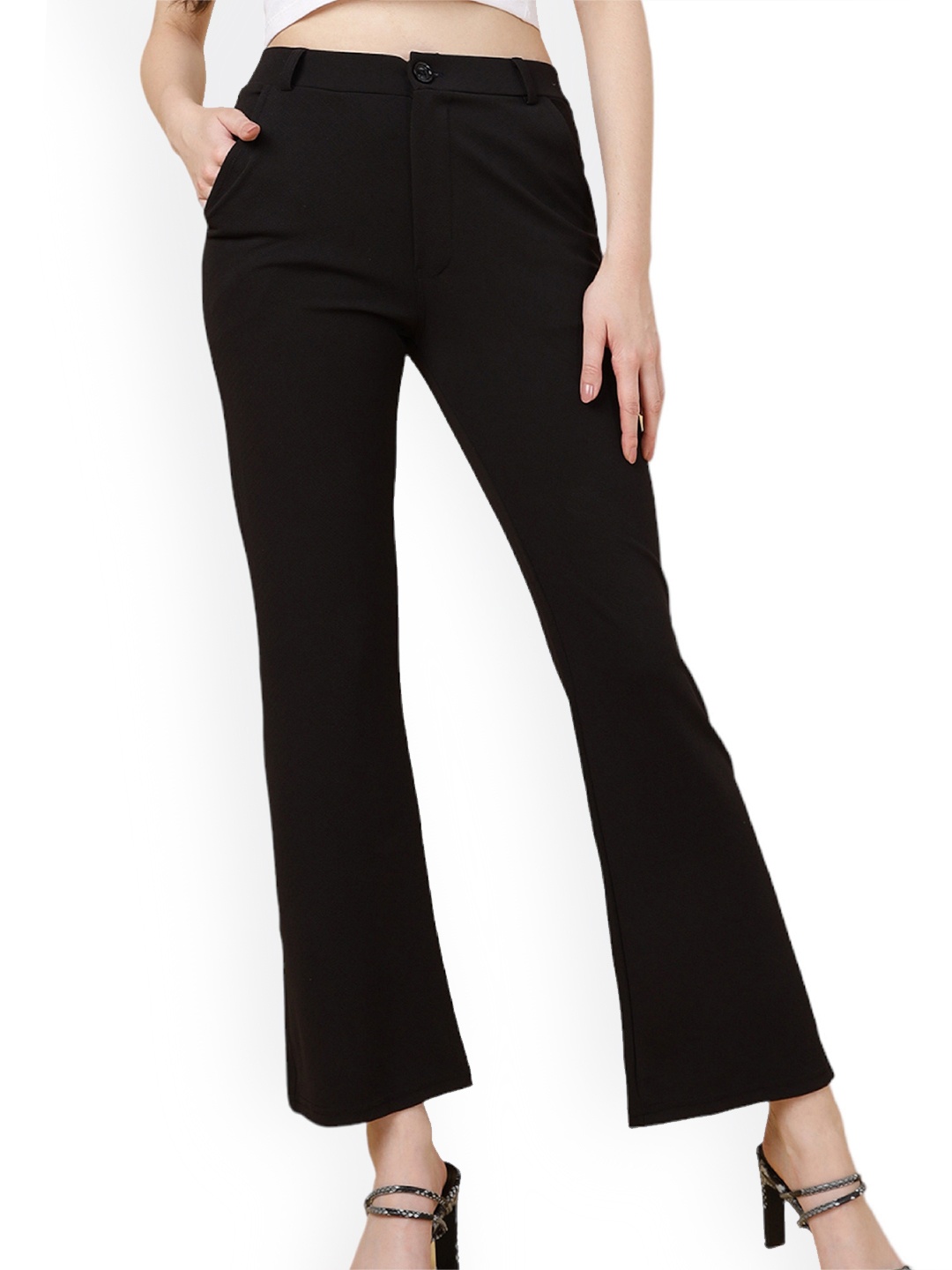 

BAESD Women Relaxed High-Rise Easy Wash Trousers, Black