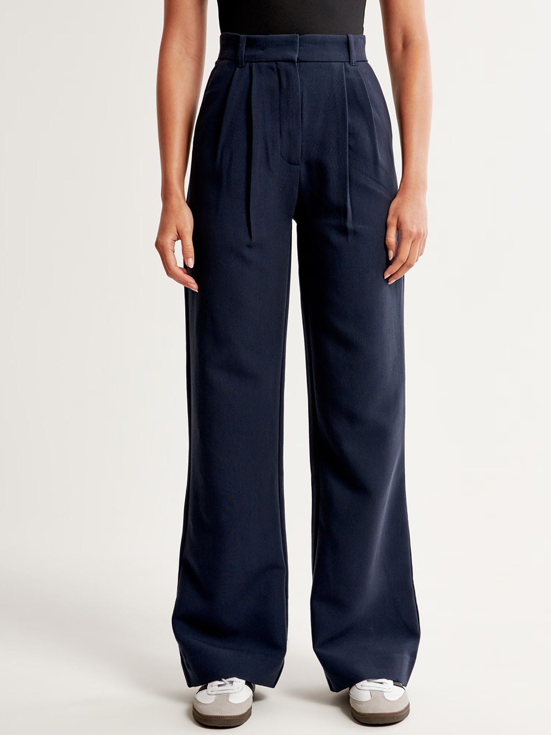 

FNOCKS Women Tailored High-Rise Wrinkle Free Pleated Trousers, Navy blue