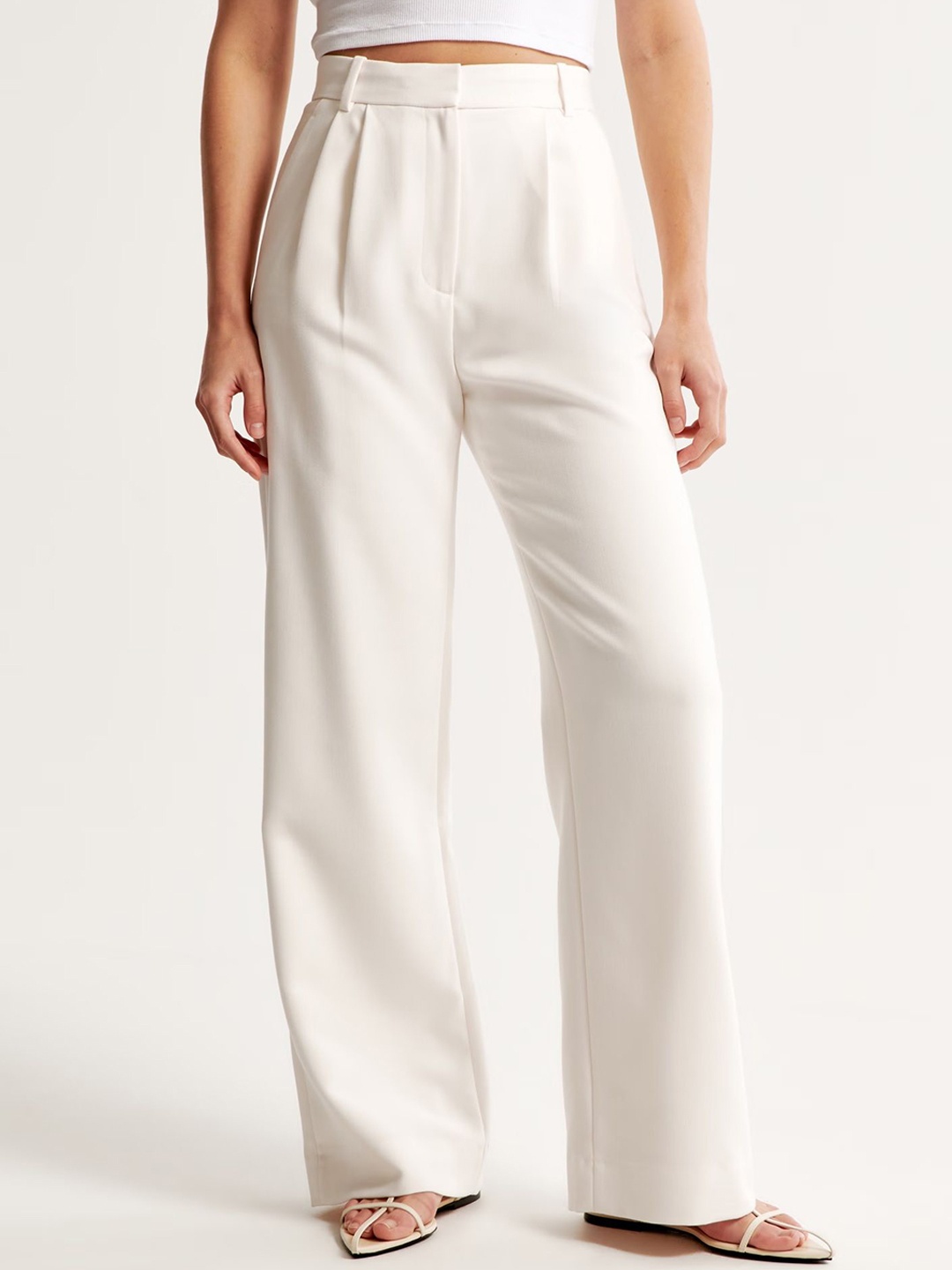 

FNOCKS Women Tailored High-Rise Wrinkle Free Flat-Front Trousers, White