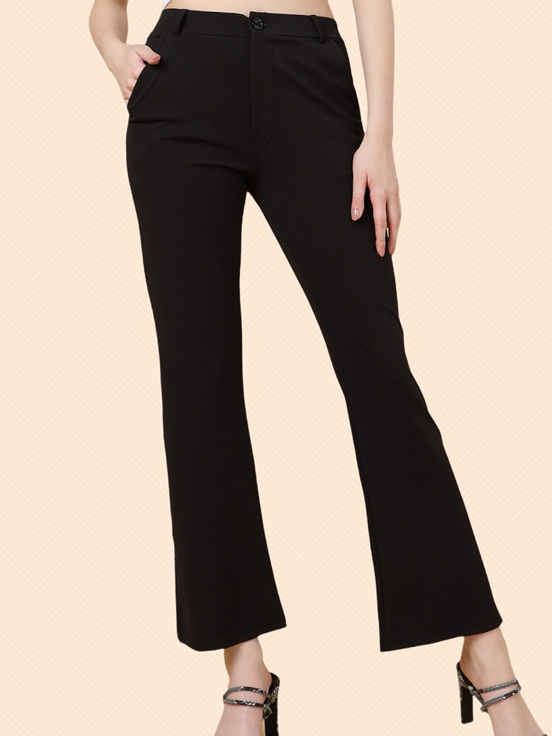 

BAESD Women Relaxed High-Rise Easy Wash Trousers, Black