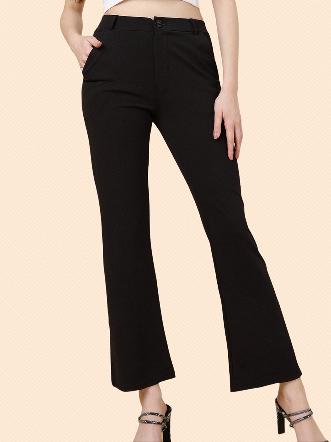 

BAESD Women Relaxed High-Rise Easy Wash Trousers, Black
