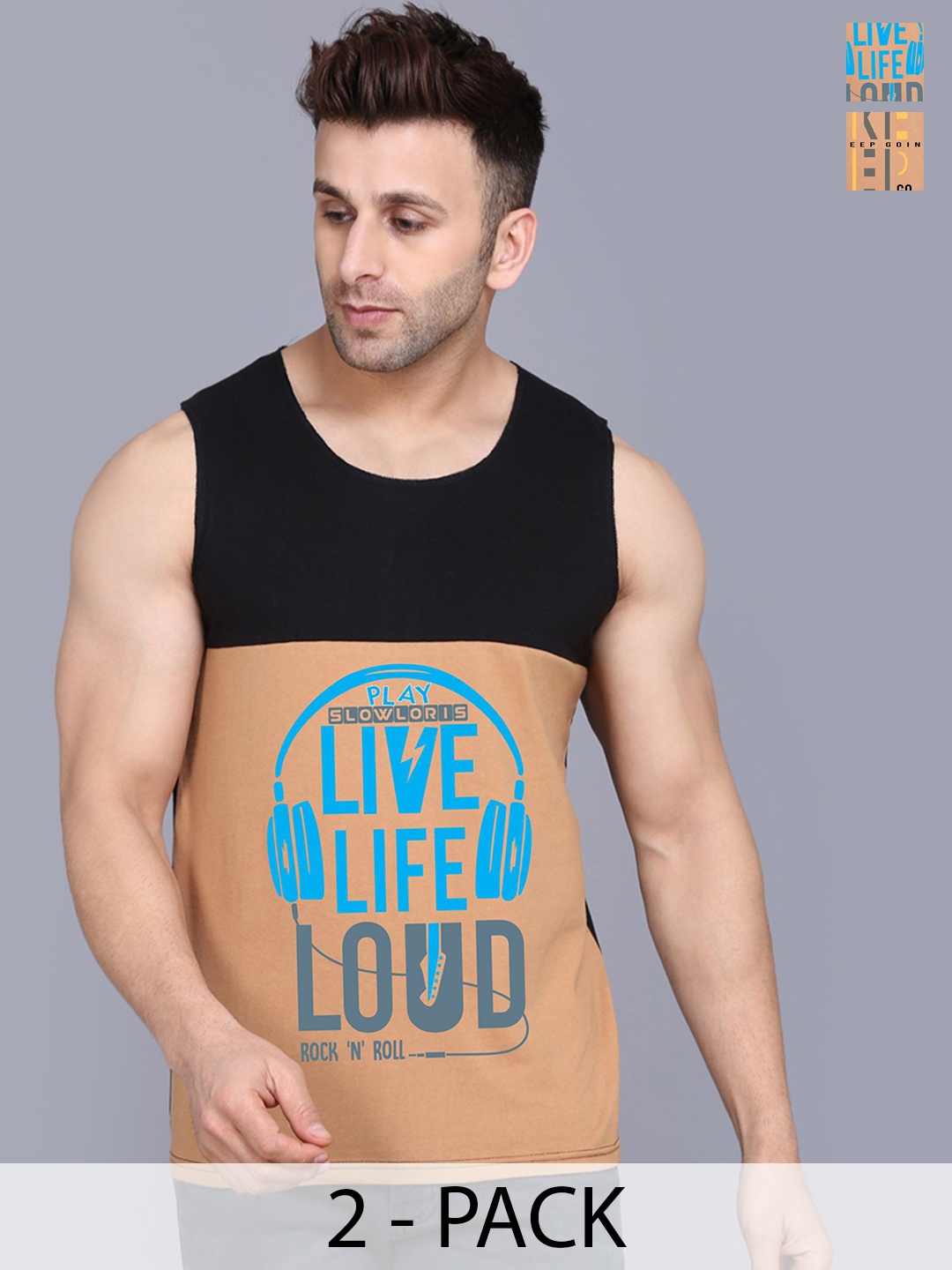 

SLOWLORIS Pack Of 2 Men Printed Innerwear Vests, Black
