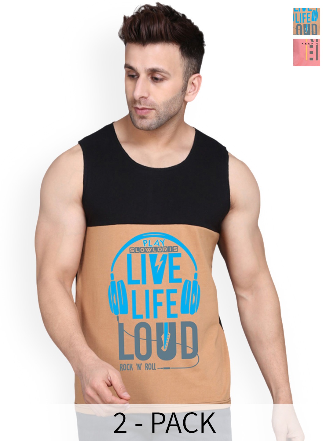 

SLOWLORIS Men Pack Of 2 Printed Cotton Innerwear Vests, Black