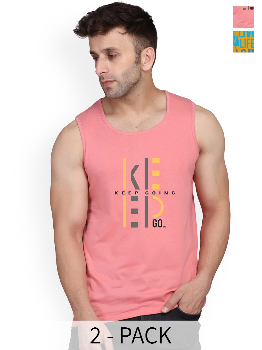 

SLOWLORIS Pack Of 2 Printed Innerwear Vests, Mustard