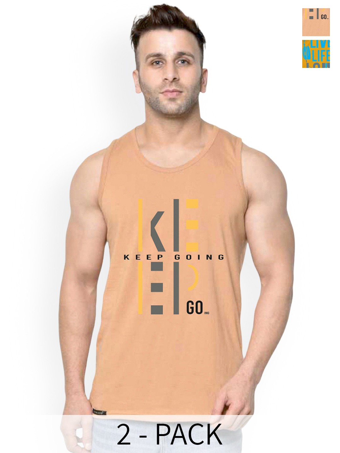 

SLOWLORIS Men Pack Of 2 Printed Cotton Innerwear Vests, Rust