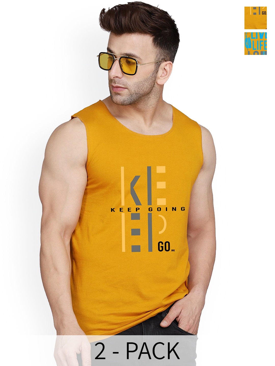 

SLOWLORIS Men Pack Of 2 Cotton Gym Vests SL26 COMBO (LOUD MUSTARD) (KEEP MUSTARD)